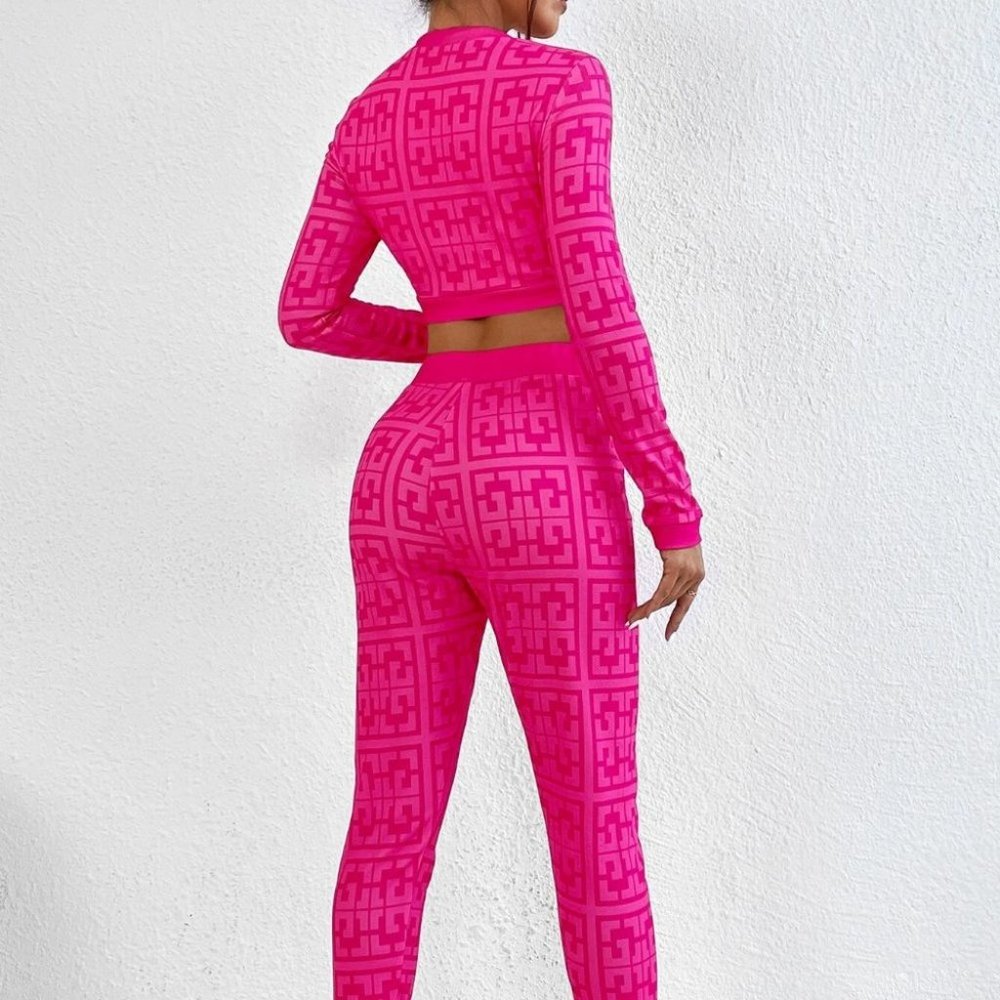 Allover Print Crop Top & Leggings Pink - Picture 2 of 5